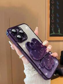 Süßer Handyfall mit Metallbeschichtung, Hasen Design, Makeup Spiegel und Ständer, kompatibel mit iPhone 15 14 13 12 11 Xs Xr X 7 8 Plus Pro Max