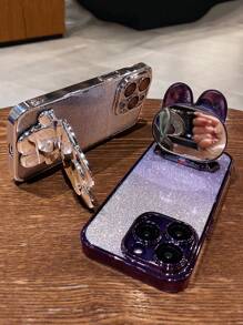 Süßer Handyfall mit Metallbeschichtung, Hasen Design, Makeup Spiegel und Ständer, kompatibel mit iPhone 15 14 13 12 11 Xs Xr X 7 8 Plus Pro Max