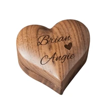 1pc Custom Wedding Ring Box, Engraved Wooden Heart Shaped Ring Box With Couple's Names, Personalized Ring Storage Box, Engagement Ring Holder Jewelry Box For Wedding Proposal Romantic Custom Gift - Red