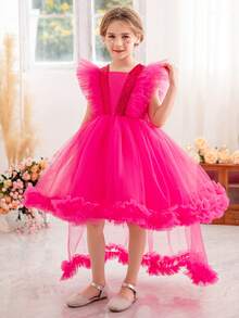Young Girl Formal Dress Princess Ball Gowns For Children, Suitable For Birthday Parties, Weddings, Festivals, Competitions, Stage Performances - Hot Pink - View 5