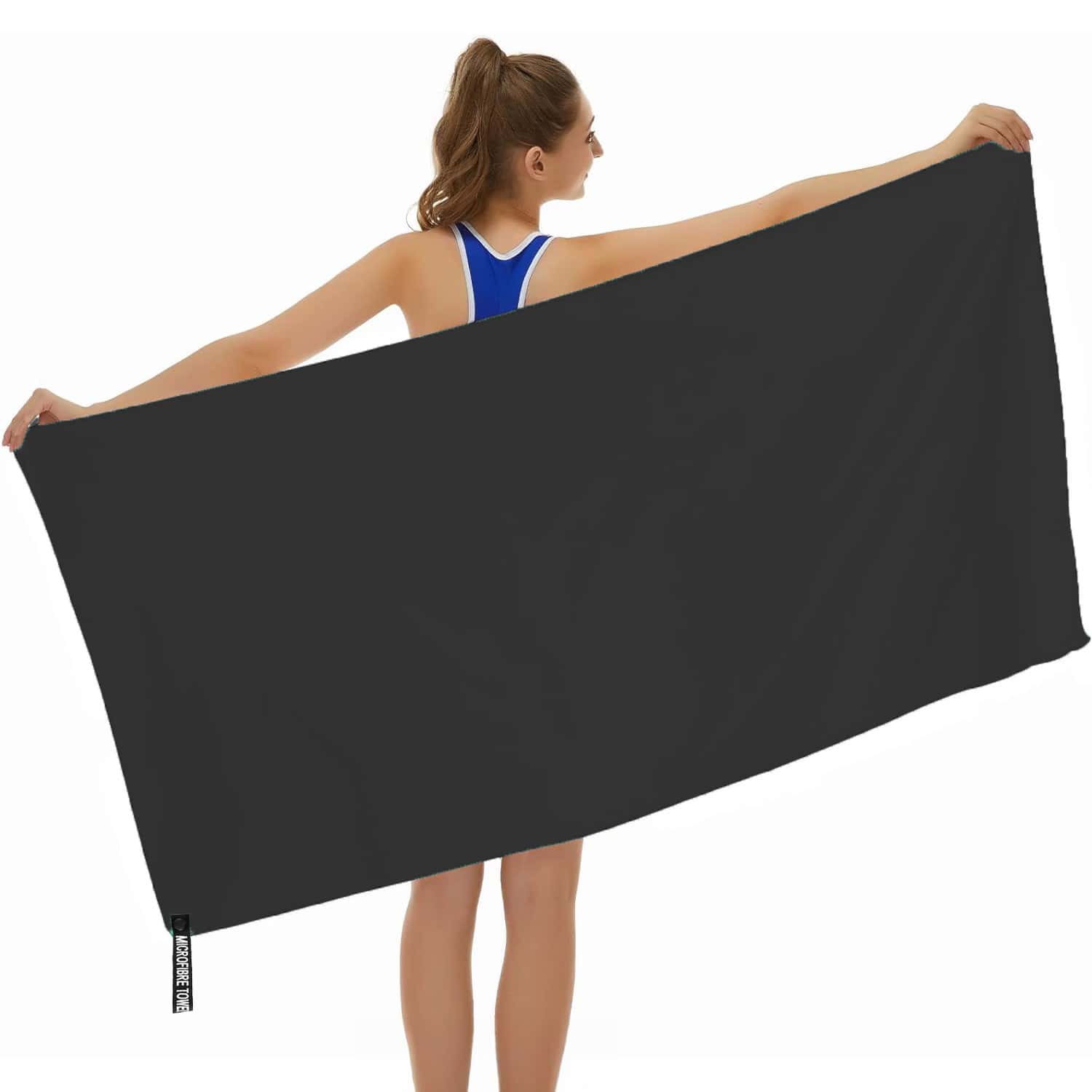 Black MultiSize Ultrafine Fiber Towel, SandFree Beach Towel, Backpacking Travel Towel, Quick