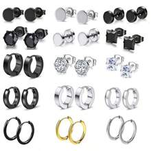 30入組嘻哈風男士不鏽鋼耳環套裝,酷炫耳環套裝 - 彩色 - 查看 7