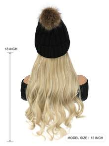 18英寸女性合成纖維帽式假髮,可拆卸帶有大波浪長卷髮的黑色針織帽子,啞光高溫絲頭套假髮,適合日常穿著,高清假髮帽子,可替換假髮頭套,合成纖維假髮,卷曲假髮 - 間色 - 查看 7