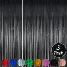 A Set Of 3PCS Multiple Colorful Gold Tassel Drape Backdrop Curtain Set 1*2m, Glitter Gold Foil Drape Laser Gold Tassel Backdrop Curtain, Gold Trimmed Background Curtain For Party Decoration Graduation Theme Halloween Christmas Party(3pcs) - Black - View 2