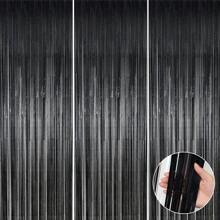 A Set Of 3PCS Multiple Colorful Gold Tassel Drape Backdrop Curtain Set 1*2m, Glitter Gold Foil Drape Laser Gold Tassel Backdrop Curtain, Gold Trimmed Background Curtain For Party Decoration Graduation Theme Halloween Christmas Party(3pcs) - Black - View 1
