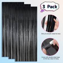 A Set Of 3PCS Multiple Colorful Gold Tassel Drape Backdrop Curtain Set 1*2m, Glitter Gold Foil Drape Laser Gold Tassel Backdrop Curtain, Gold Trimmed Background Curtain For Party Decoration Graduation Theme Halloween Christmas Party(3pcs) - Black - View 4