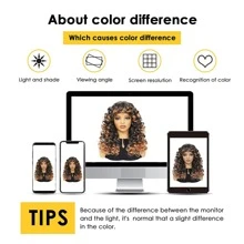 Synthetic Heat Resistant Wigs Bouncy Curls Wigs With Bangs Ombre Brown 18inch Chemical Fiber Wig Bangs Wig Daily Used Easy To Wear Beginner Friendly Big Bouncy Fluff Curly Wigs - 漸層 - 查看 5