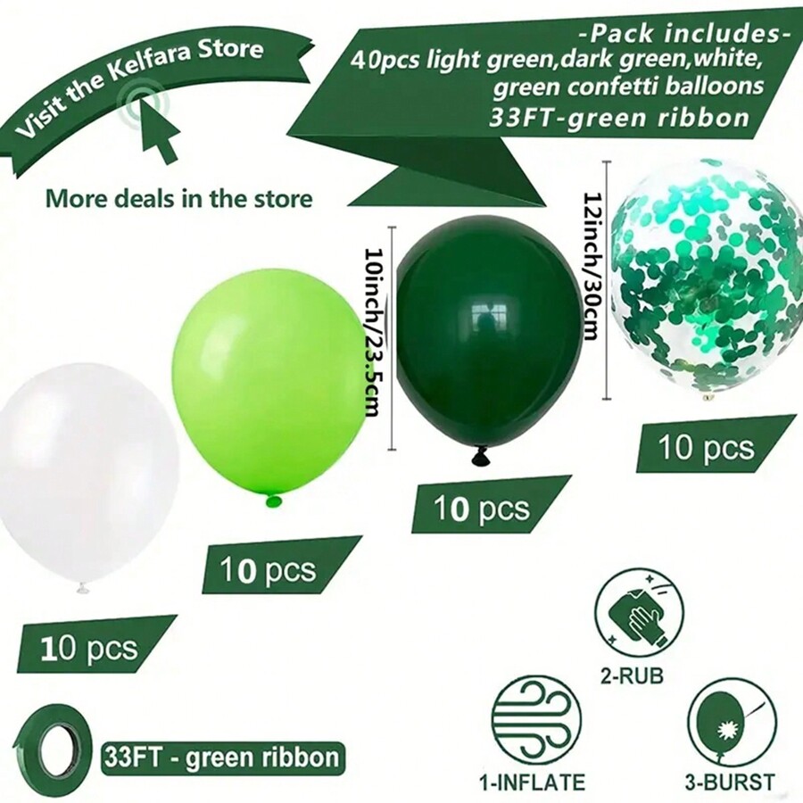 40pcs Green & White Color Combination Party Supplies Set Including