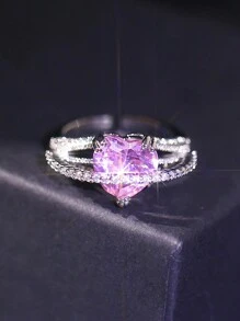 1個浪漫時尚合金白色心形寶石戒指,情人節送女朋友的禮物 - 銀色-RING1262-1 - 查看 1