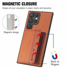 經典時尚雙貝殼卡槽收納卡片防刮皮革手機殼，適用於三星Galaxy S22 S22 Ultra S23 Plus的全能折疊式手機殼，可作為手機支架，同時適用於三星Galaxy S22 S23FE S23 Ultra - 棕色 - 查看 2