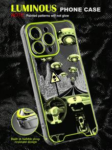 1pc High Transparency Tpu Night Light Luminous Phone Case With Stylish Painted Pattern - Mustard Yellow - View 2