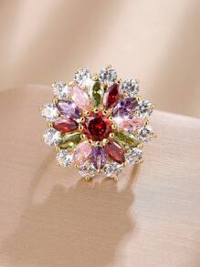 2023 Hàng mới đến Sang trọng Hoa Hướng dương Thiết kế Nhẫn Với Kích thước có thể điều chỉnh , Đầy màu sắc Pha lê Được nhúng - Vàng - Xem 3