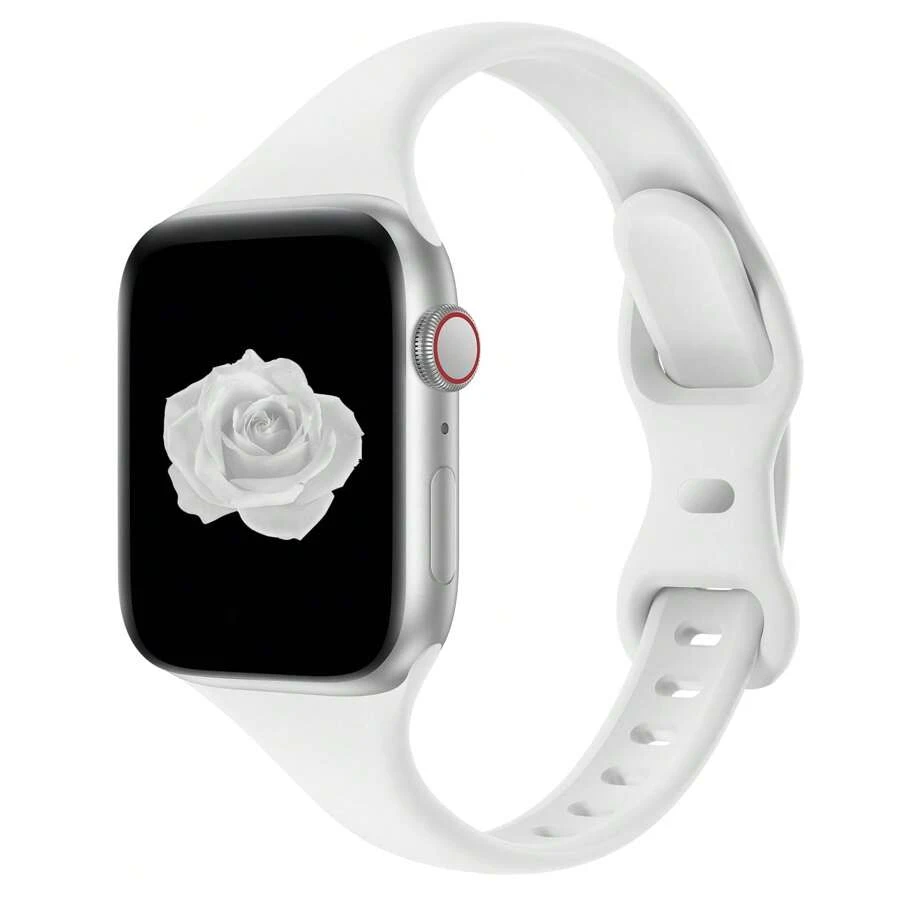 Kompatybilny z paskiem Apple Watch 38 mm 40 mm 41 mm 42 mm 44 mm 45 mm 46 mm 49 mm, kompatybilny z Apple Watch Series Ultra/Ultra 2 10/9/8/7/6/5/4/3/2/1 SE, damski ultracienki i wąski wymienny miękki silikonowy pasek sportowy - Biały - Zobacz 1