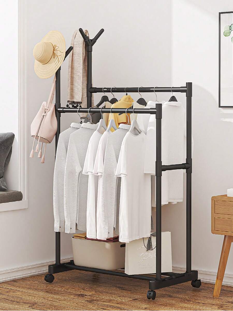 2-Tier Clothes Drying Rack/Coat And Hat Stand/Shoe Rack With Wheels ...