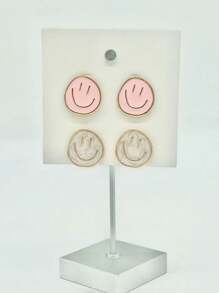 Two Pairs Of Fashionable And Simple Zinc Alloy Material Cute Face Earring Set - Multicolor - View 1