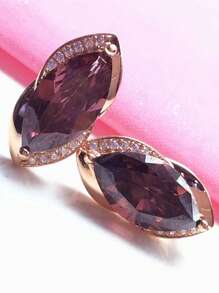 1pc Smoky Crystal Rhombus Shaped Gemstone Earring Suitable For Women's Daily Wear - Rose Gold - View 1