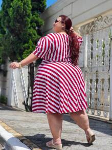 Plus Size Dresses - 紅白色 - 查看 5