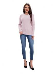 Jersey de cuello redondo de tipo tejido - Rosa - Ver 1