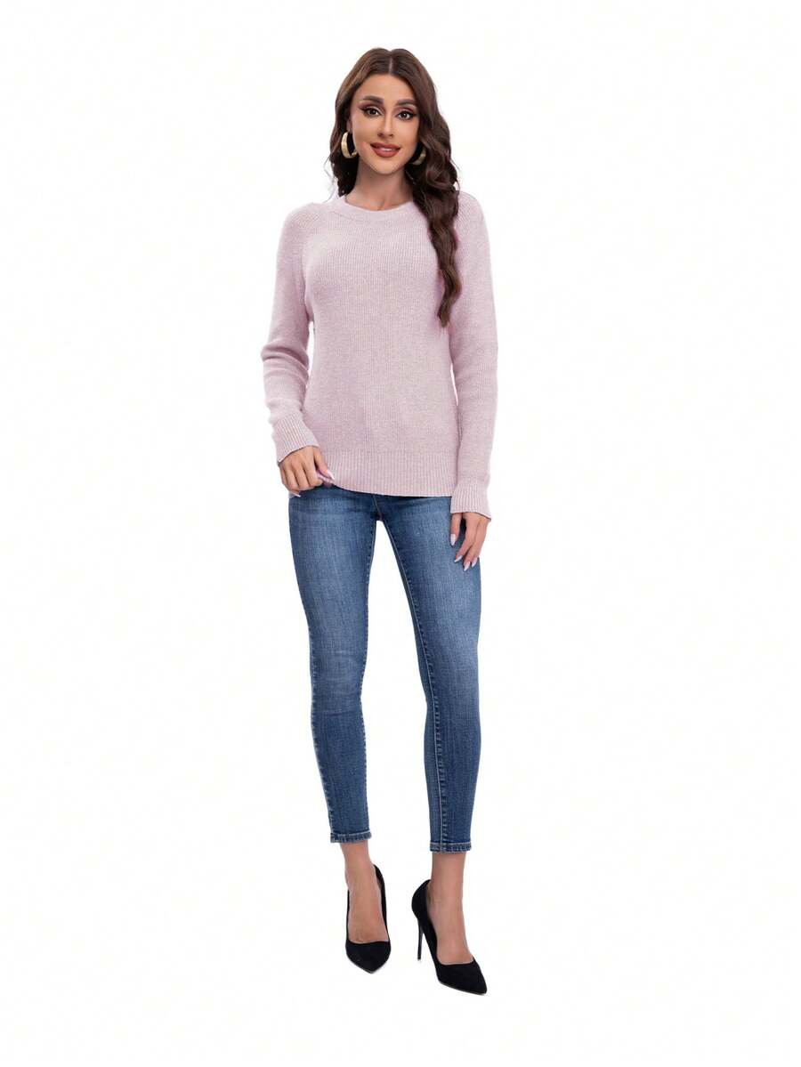 Jersey de cuello redondo de tipo tejido - Rosa - Ver 1