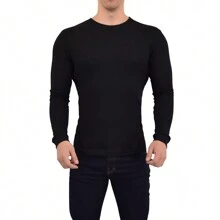 JOHN LEOPARD - Playera Ribbed Long Sleeve para Hombre Playera Manga Larga - Negro - Ver 1