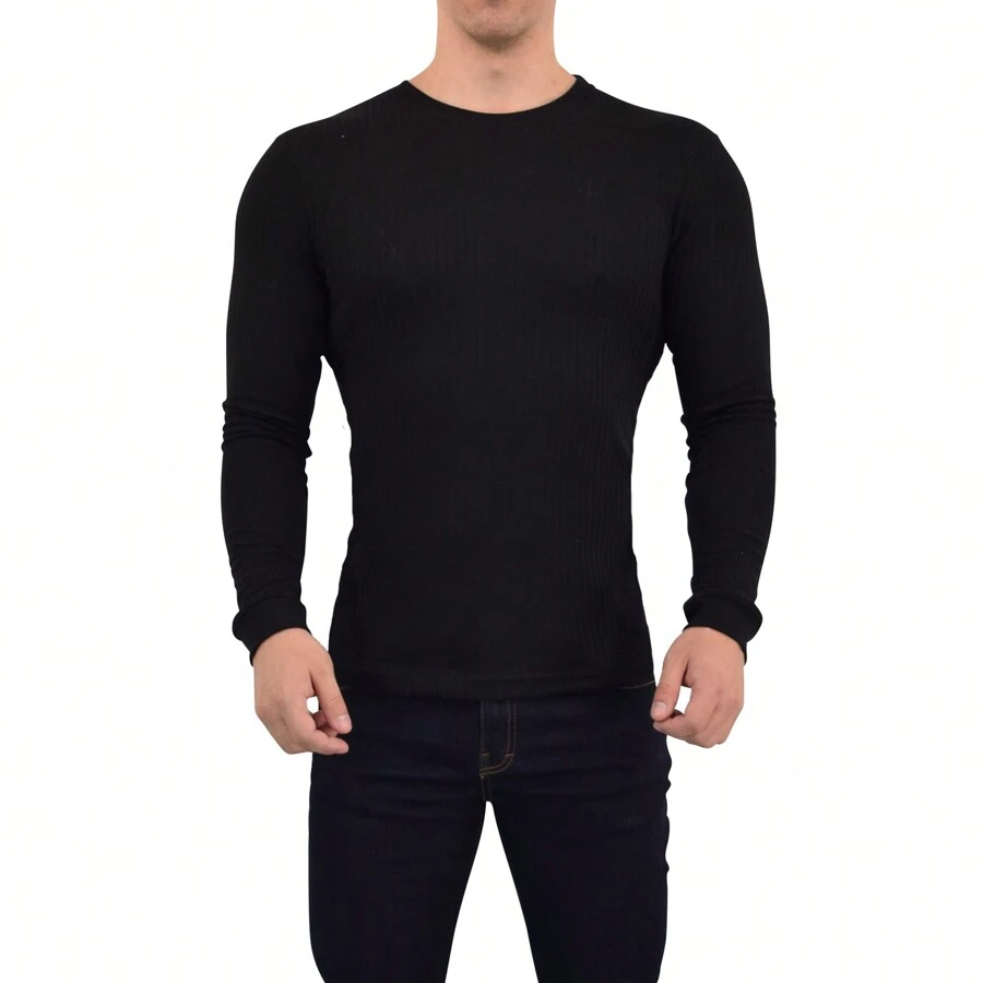 JOHN LEOPARD - Playera Ribbed Long Sleeve para Hombre Playera Manga Larga - Negro - Ver 1