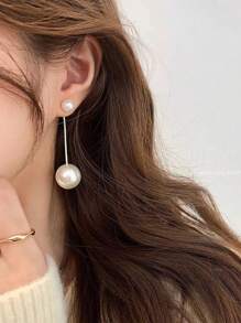 1 Pair Of New Fashionable Extra-long Pearl Earrings For Women, With Hip Jewelry Pendants - Silver - View 1
