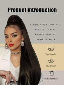 24INCH Wig Ponytail Female 60CM Straight Hair Synthetic Ponytail High Temperature Silk Natural Simulation Of A Ponytail Fake Braid - Black - View 3