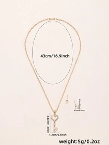 3 件套復古奢華鑰匙形合金項鍊和耳環套裝,帶水鑽鑲嵌 - 非常適合約會或度假。非常適合作為送給朋友的禮物。 - 金黃色 - 查看 5