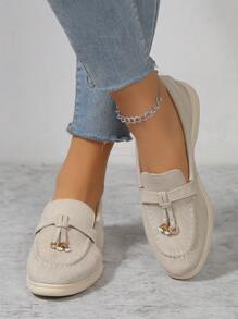 2024春夏時尚小姐搭扣平底樂福鞋英倫風便士鞋 - 杏色 - 查看 2