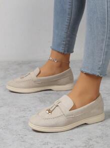 2024春夏時尚小姐搭扣平底樂福鞋英倫風便士鞋 - 杏色 - 查看 5