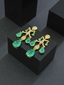 1 对女士宫廷风格长耳环，带人造锆石装饰，非常适合度假、聚会 - 綠色 - 查看 7