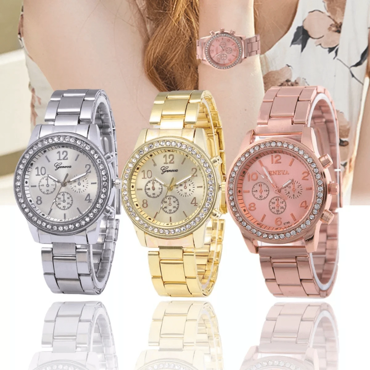 Geneva Diamond Lady Watch Vintage Elegant Design Woman - Silver - View 1