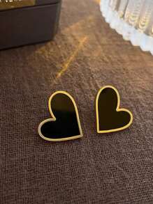 1 Set de joyería de acero inoxidable con diseño asimétrico de corazones romántico, adecuado para que las mujeres lo usen en el compromiso o como regalo