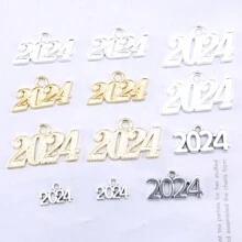 2024新年10/12入組復古紀念合金吊墜,年份魅力吊墜diy手工藝品,適用於製作項鍊手鐲 - 彩色 - 查看 10