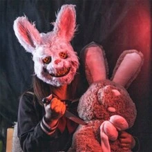 2 Máscaras Conejo Y Oso Sangriento Disfraz Pareja Halloween Máscara de Felpa Espeluznante de Halloween, Máscara de Cabeza de Animal Espeluznante, Disfraz de Terror para Fiesta de Juego, Casa Embrujada - un oso + un conejo - Ver 6