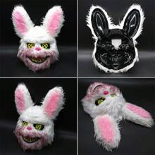 2 Máscaras Conejo Y Oso Sangriento Disfraz Pareja Halloween Máscara de Felpa Espeluznante de Halloween, Máscara de Cabeza de Animal Espeluznante, Disfraz de Terror para Fiesta de Juego, Casa Embrujada - un oso + un conejo - Ver 7