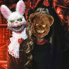 2 Máscaras Conejo Y Oso Sangriento Disfraz Pareja Halloween Máscara de Felpa Espeluznante de Halloween, Máscara de Cabeza de Animal Espeluznante, Disfraz de Terror para Fiesta de Juego, Casa Embrujada - un oso + un conejo - Ver 3