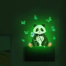 Panda Holding Bamboo Light Switch Glow In The Dark Sticker Wall Bedroom Sticker Cool Decal Boy Room Accessory Teen Art Home Decor Kids Room Cover Decoration Kitchen Vinyl Kids Poster Gadget Game Fun Outlet - Green - View 9