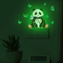 Panda Holding Bamboo Light Switch Glow In The Dark Sticker Wall Bedroom Sticker Cool Decal Boy Room Accessory Teen Art Home Decor Kids Room Cover Decoration Kitchen Vinyl Kids Poster Gadget Game Fun Outlet - Green - View 1