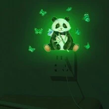 Panda Holding Bamboo Light Switch Glow In The Dark Sticker Wall Bedroom Sticker Cool Decal Boy Room Accessory Teen Art Home Decor Kids Room Cover Decoration Kitchen Vinyl Kids Poster Gadget Game Fun Outlet - Green - View 3