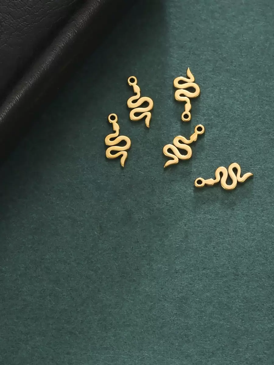 5pcs/set Stainless Steel Miniature Snake Design Animal Series Diy Pendant For Bracelet, Anklet Making, Replacement Accessory