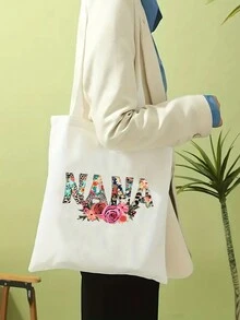 多彩nana花朵印花單肩包y2k風格休閒簡約風格多巴胺風格包手提托特包輕便便攜大容量包男女通用青年職場包春季必備包男女秋季郵遞員禮品包聖誕節情人節節日禮物 - 米色 - 查看 8