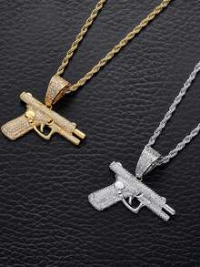 1個嘻哈風格立方刻花手槍吊墜項鍊,男性禮物 - 彩色 - 查看 1