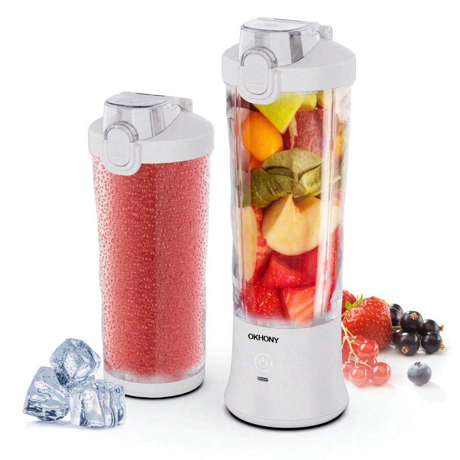 Portable Blender, Personal Blender For Shakes And Smoothies USB Rechargeable 600ml Mini Blender With 6 Blades And To Go Cup For Sports Travel Gym - White - View 1