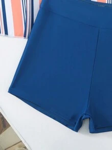 女士拼色条纹海滩度假泳装套装 含纯色三角短裤 夏季 - 彩色 - 查看 10