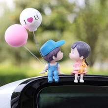 2pcs Cute Couple Doll Decorations For Car Interior, Fit For Dashboard, Air Vent, Display - Blue - View 4
