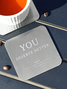 1pc Creative Stainless Steel Letter Design Cup Coaster - Silver - View 5