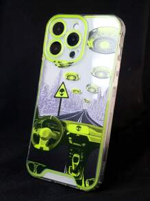 1pc High Transparency Tpu Night Light Luminous Phone Case With Stylish Painted Pattern - Mustard Yellow - View 9