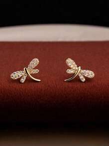 1 đôi Đơn giản Và Sang trọng S925 Bạc nguyên chất Mạ vàng 18K con chuồn chuồn Côn trùng Bông tai stud Đối với phụ nữ , Mặc hàng ngày Và Phụ kiện Qủa tặng - Vàng - Xem 1