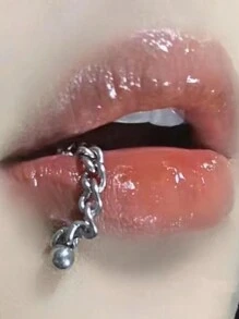 男女通用鍊式唇釘和唇環,可拆卸,一頭兩用,龐克風格,鈦鋼,圓錐形和球形尖端,小巧而獨特的時尚配件 - 銀色 - 查看 2